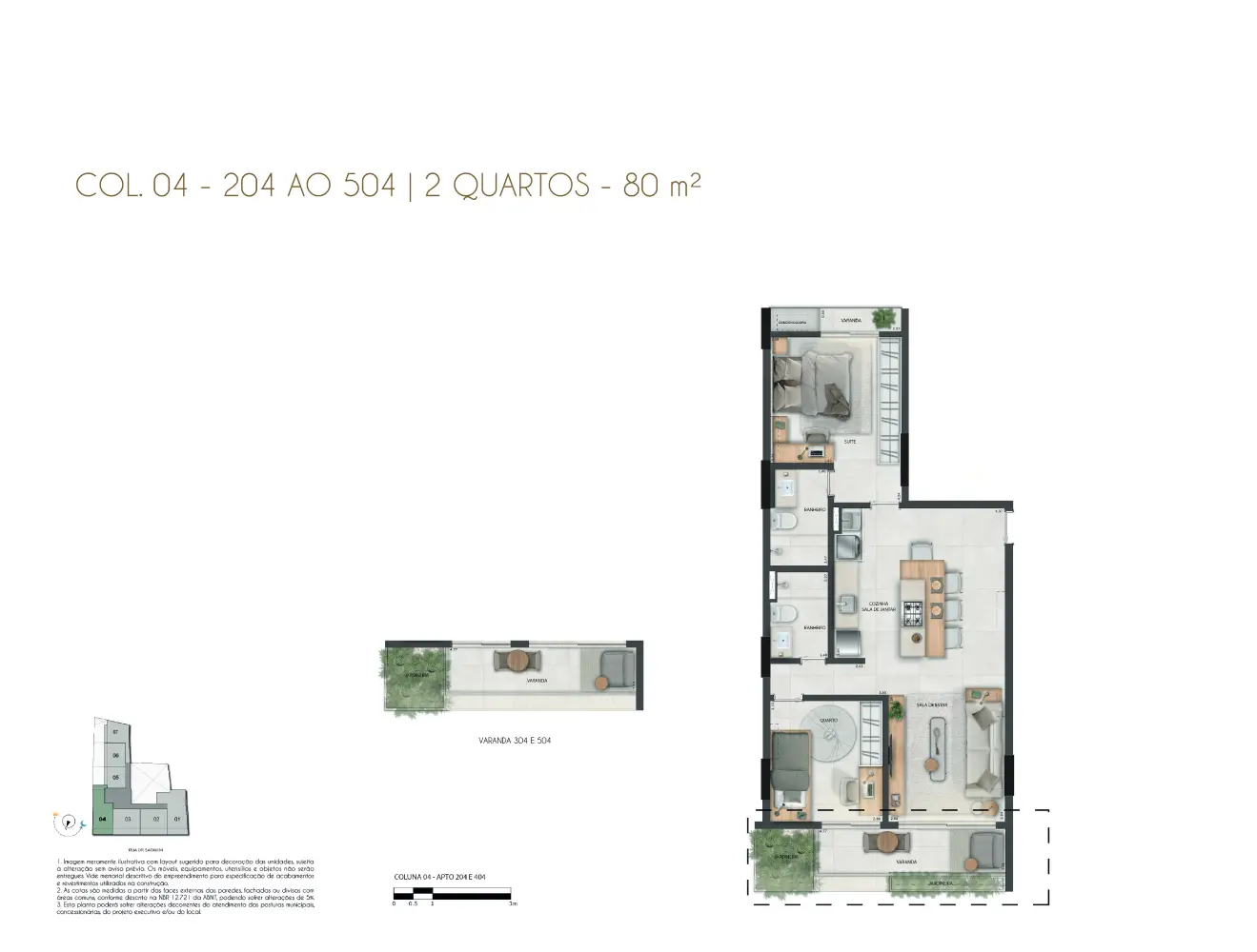 Aros Inc - Satamini 12 - 26 - Plantas - COL. 04 - 204 ao 504 | 2 Quartos (80m²)