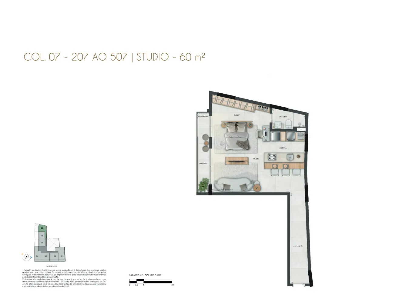 Aros Inc - Satamini 12 - 32 - Plantas - COL. 07 - 207 ao 507 | Studio (60m²)